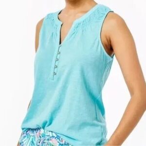 Lilly Pulitzer Blue Tank Top with Ruched Neckline